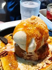 Close-up of dessert in plate on table