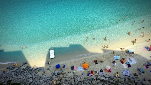 High angle view of people at beach