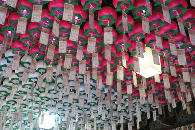Low angle view of lanterns hanging at market stall