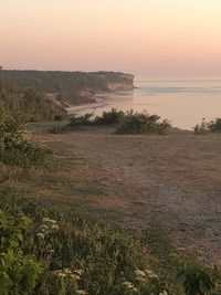 Scenic view of sea against sky during sunset