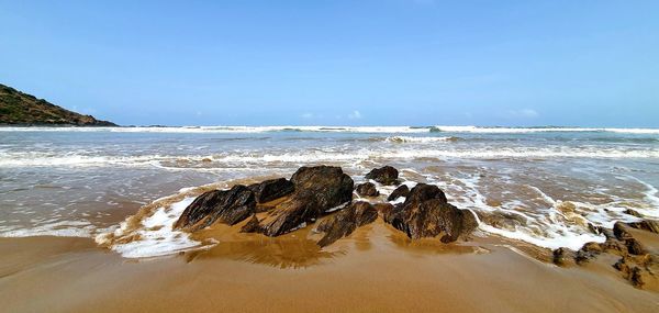 Scenic view of sea shore against sky