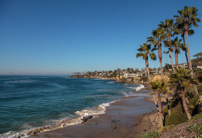 Scenic view of sea against clear blue sky