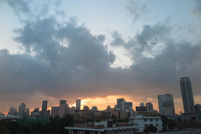 Cityscape against cloudy sky