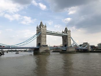 View of bridge over river against cloudy sky