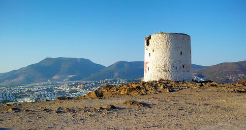 Scenic view of sea against clear blue sky