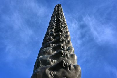 Low angle view of statue against blue sky