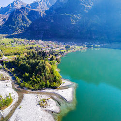 High angle view of lake amidst trees