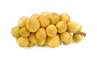 High angle view of eggs against white background