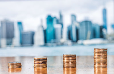 Close-up of coins on table