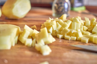 Close-up of chopped vegetables on cutting board