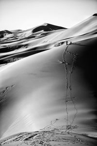 Close-up of snow against clear sky