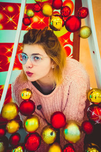 Portrait of girl with colorful candies