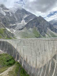 Scenic view of dam against mountains