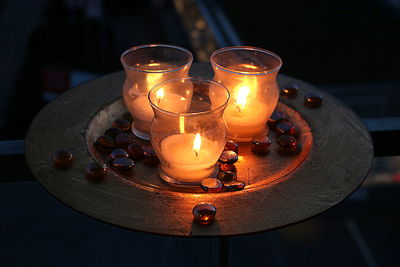 Close-up of illuminated tea light candle