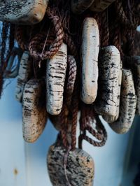 Close-up of fishing net with buoys