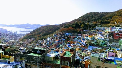 High angle view of townscape against sky