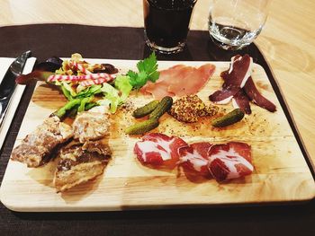 High angle view of food on table