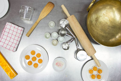 High angle view of food on cutting board