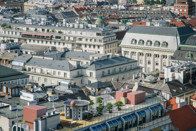 High angle view of buildings in city