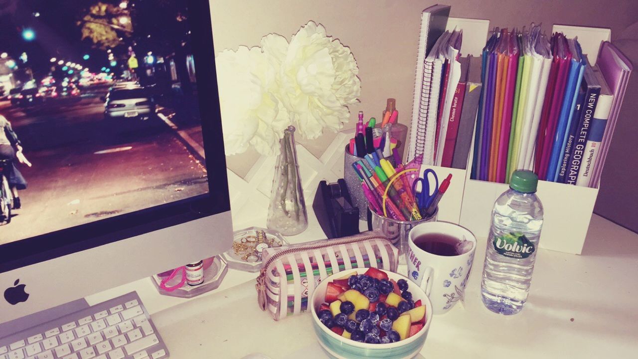 indoors, table, still life, home interior, variation, decoration, high angle view, vase, plate, flower, food and drink, arrangement, multi colored, coffee cup, dining table, no people, drink, book, creativity, freshness