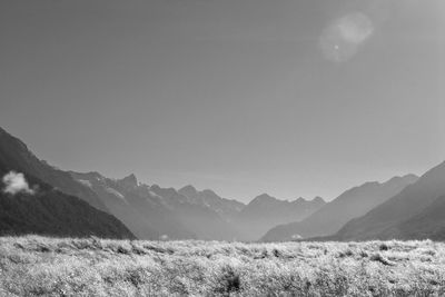Black and white landscape of mountains