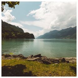 Scenic view of lake and mountains
