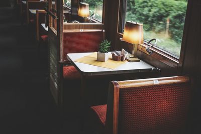Table and chairs in train