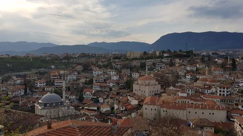High angle view of townscape against sky