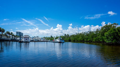 Scenic view of sea against blue sky