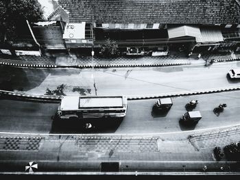 High angle view of cars on street in city