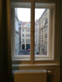 Buildings seen through window