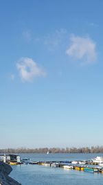 Scenic view of sea against blue sky