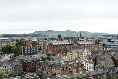 High angle view of townscape against sky