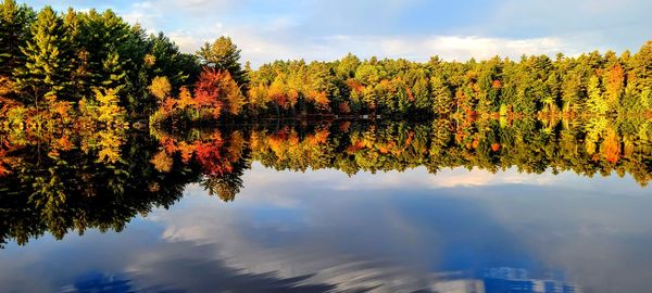 Scenic view of lake against sky during autumn