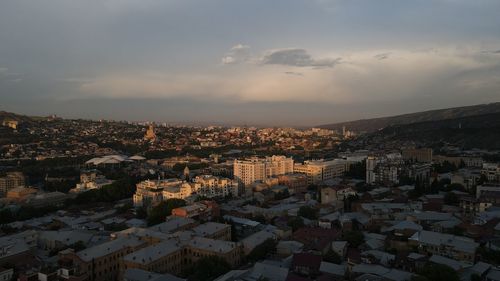 High angle view of townscape against sky