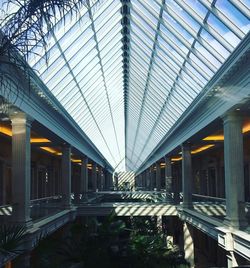 Low angle view of illuminated modern building