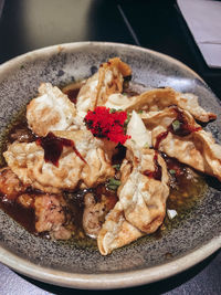 High angle view of breakfast in plate