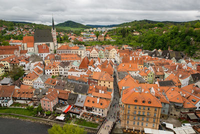 High angle view of townscape against sky