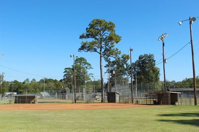 Baseball  field against clear blue sky