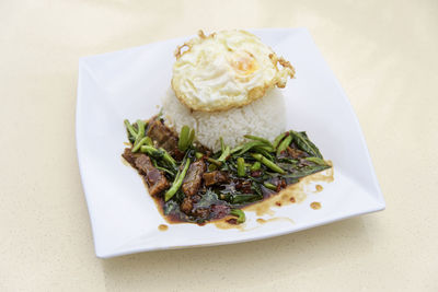 High angle view of food in plate