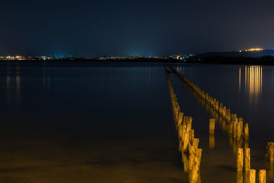 Scenic view of lake against sky at night