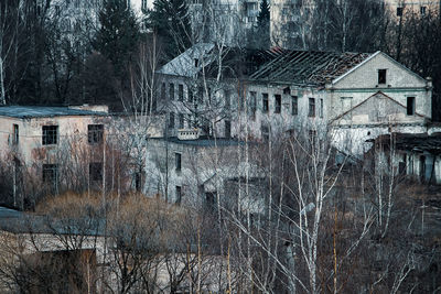 View of the gloomy abandoned buildings of the old factory
