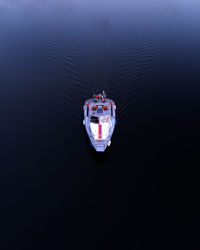 High angle view of ship moored on sea