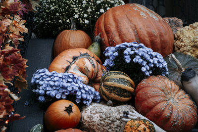 Close-up of pumpkins for sale