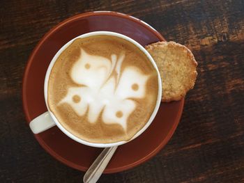 Directly above shot of cappuccino on table