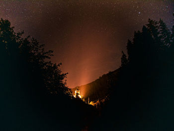 Low angle view of silhouette trees against sky at night
