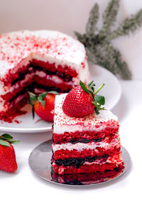 Close-up of strawberry cake