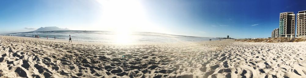 Panoramic view of beach against sky on sunny day