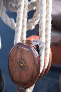 Close-up of rope tied on metal