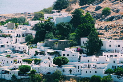 High angle view of buildings in town